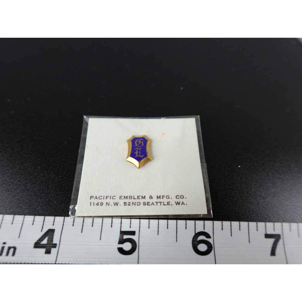 Pacific Emblem Mfg Co Lapel Pin Gold Blue GL Crest Shield Logo